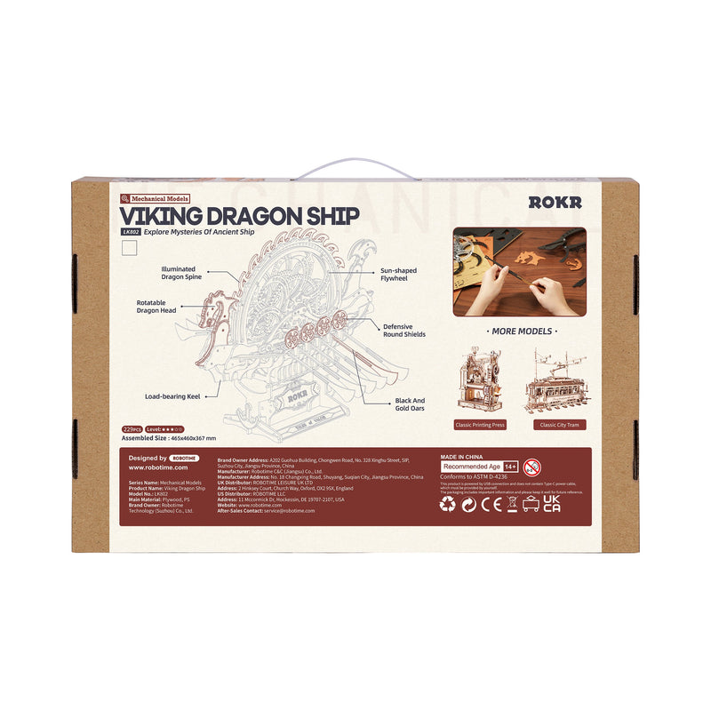 ROKR-LK802 Viking Dragon Ship-Mechanical 3D Wooden Puzzle